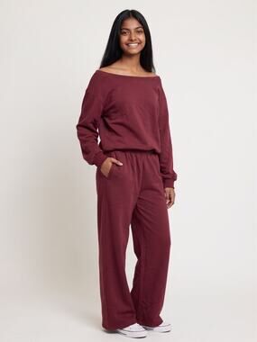 NWT Katch Me Burgundy Off-The-Shoulder Lounge Set Sweatshirt & Pants S/M
